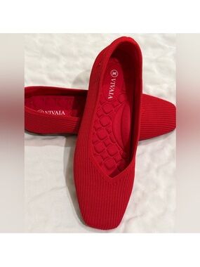 Vivaia Red Knit Ballet Flat with Cushioned Insole